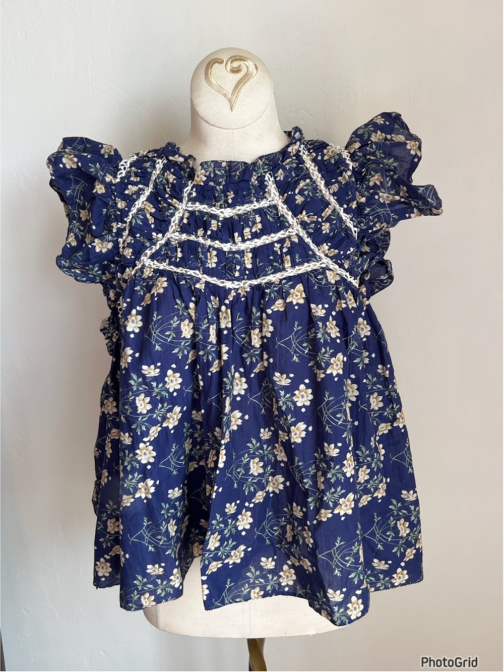 Sea New York Navy Floral Smocked Ruffle Sleeve Top - Picture 2 of 4